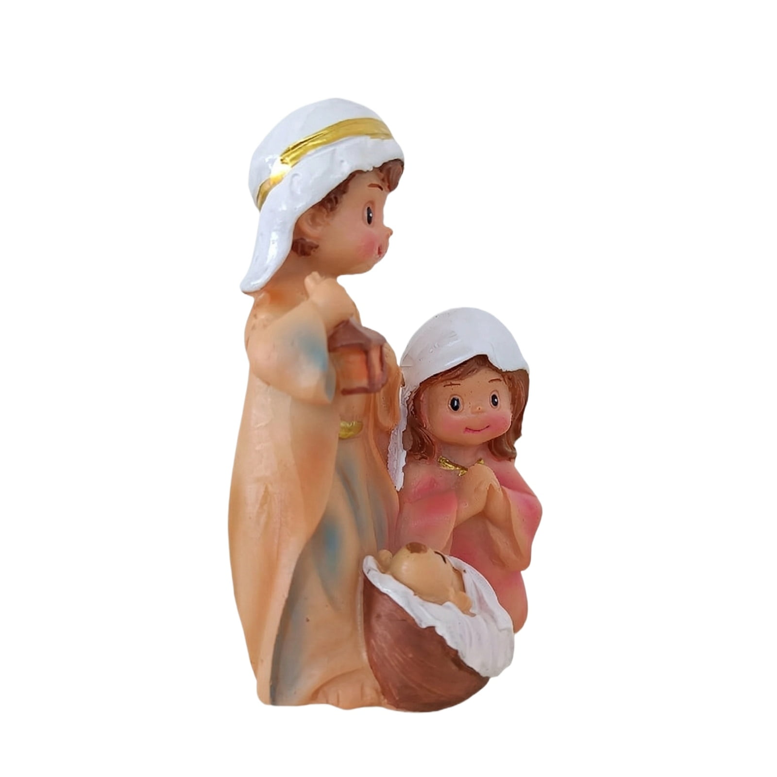 Holy Family Statue Cute Cartoon Nativity Figurine Religious Resin Sculpture for Christmas Decor Catholic Church Tabletop Ornament Spiritual Gift Multicolour