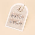 thumbnail image 5 of Handmade Press On Nails Silver Glitter Chrome Flower, Nude Pink Square False Nails with Rhinestones, Full Cover Nail Art Set for Women, 5 of 10