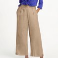 thumbnail image 2 of Arnsht Women's 100% Linen Wide Leg Pants Summer Solid Color Casual Loose High Waisted Flowy Palazzo Trousers with Pockets Brown L, 2 of 7