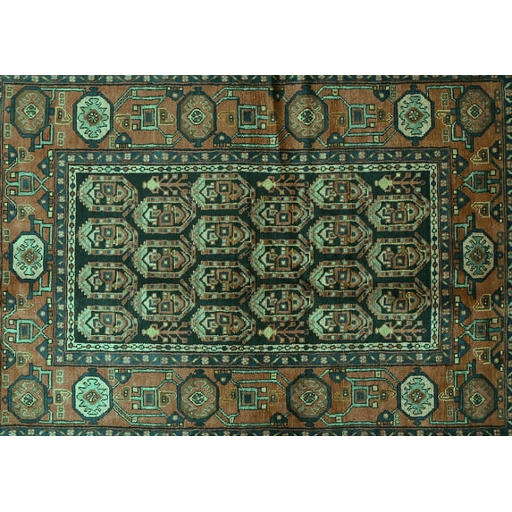 Ahgly Company Machine Washable Indoor Rectangle Persian Turquoise Blue Traditional Area Rugs, 7' x 9'