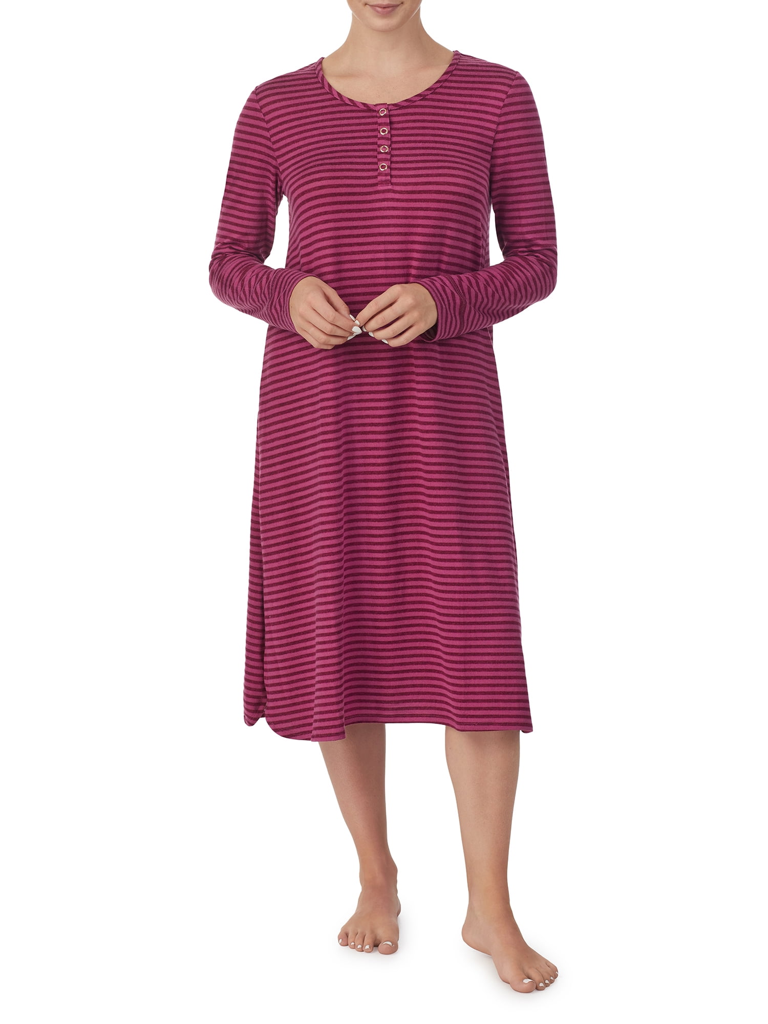 Ellen Tracy Long Sleeve Henley Striped Nightgown (Women's or Women's Plus) 1 Pack, Size: Small, Purple