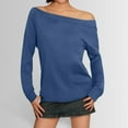 thumbnail image 2 of Blusa de manga larga con hombros descubiertos para mujer - Camiseta informal de verano de color liso, 2 of 6