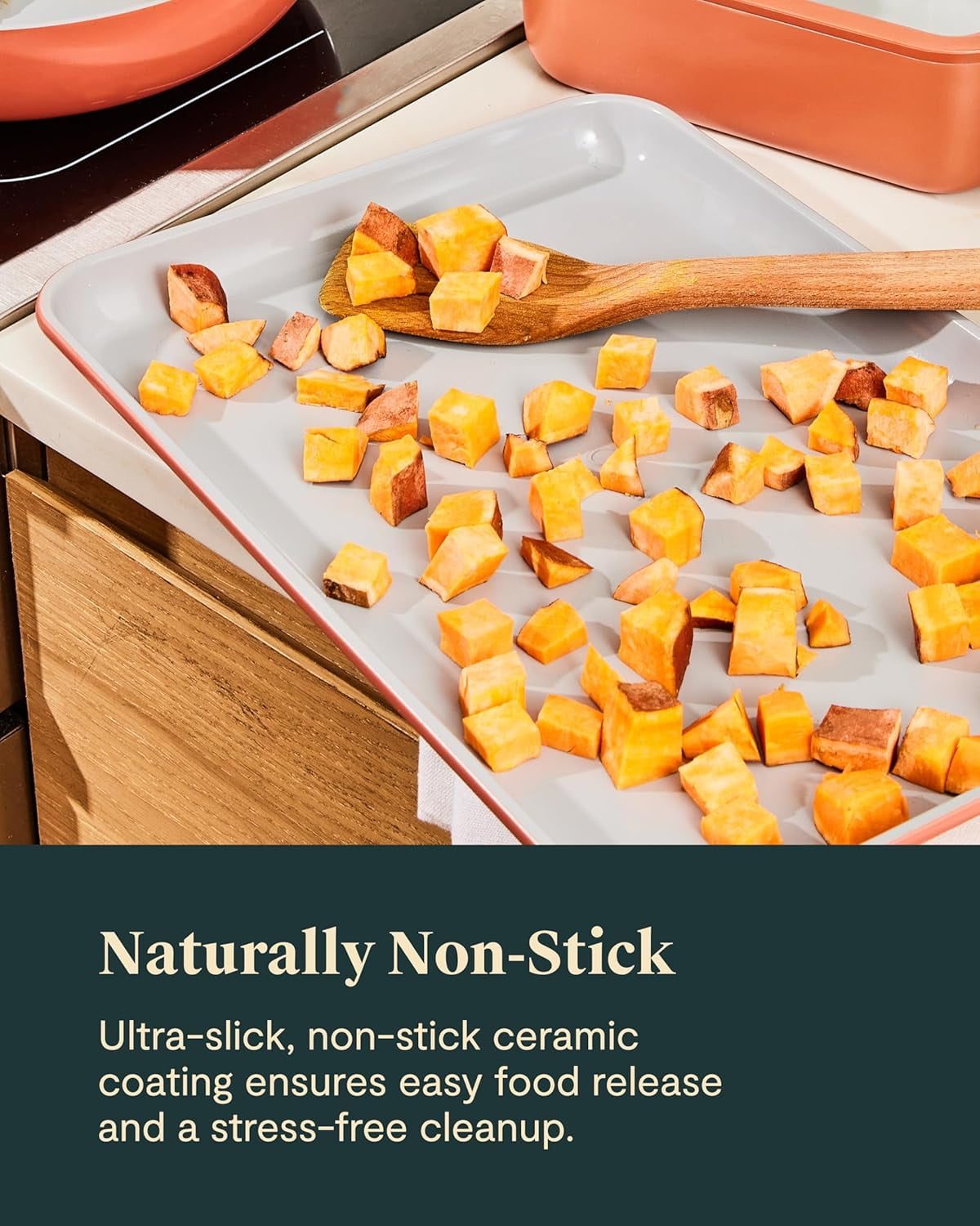 Caraway Non-Stick Ceramic Baking Sheet Duo - Naturally Slick Ceramic Coating - 18 x 13" Large & 15 x 10" Medium - Navy