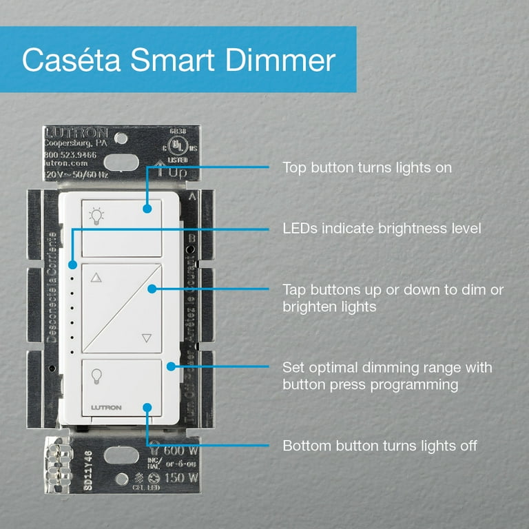 Lutron - Caséta Wireless Smart Lighting Dimmer Switch Starter Kit - White