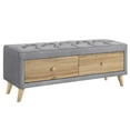 thumbnail image 5 of Upholstered Wooden Storage Ottoman Bench with 2 Drawers, Padded Seat with Rubber Wood Leg, Fully Assembled Except Legs and Handles, Gray, 5 of 7