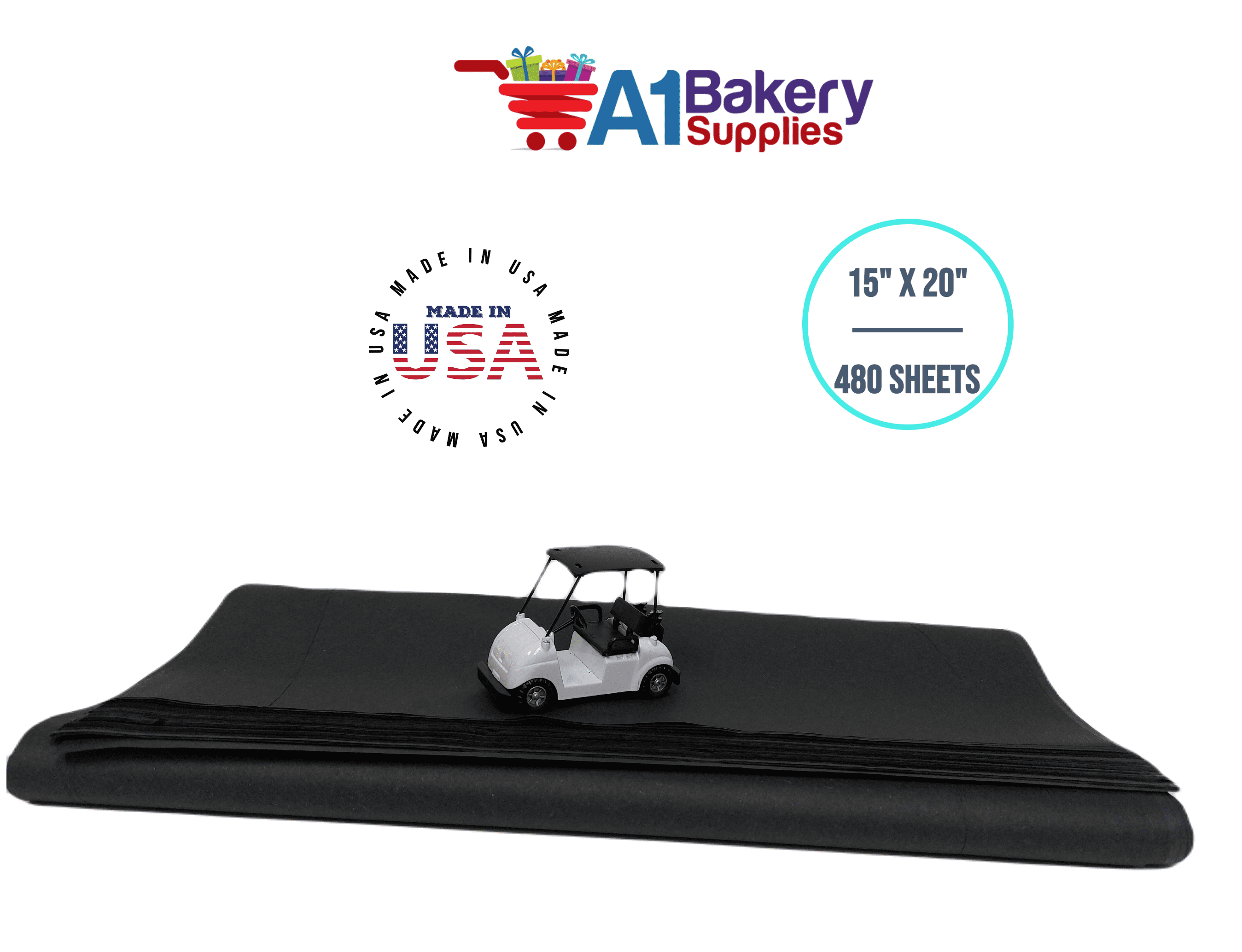 Black Tissue Paper Squares, Bulk 480 Sheets, Premium Gift Wrap and Art Supplies for Birthdays, A1 Bakery Supplies, Large 15 Inch x 20 Inch
