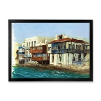 Designart 'Impression Old Houses On The Island of Mykonos Greece' Nautical & Coastal Framed Art Print
