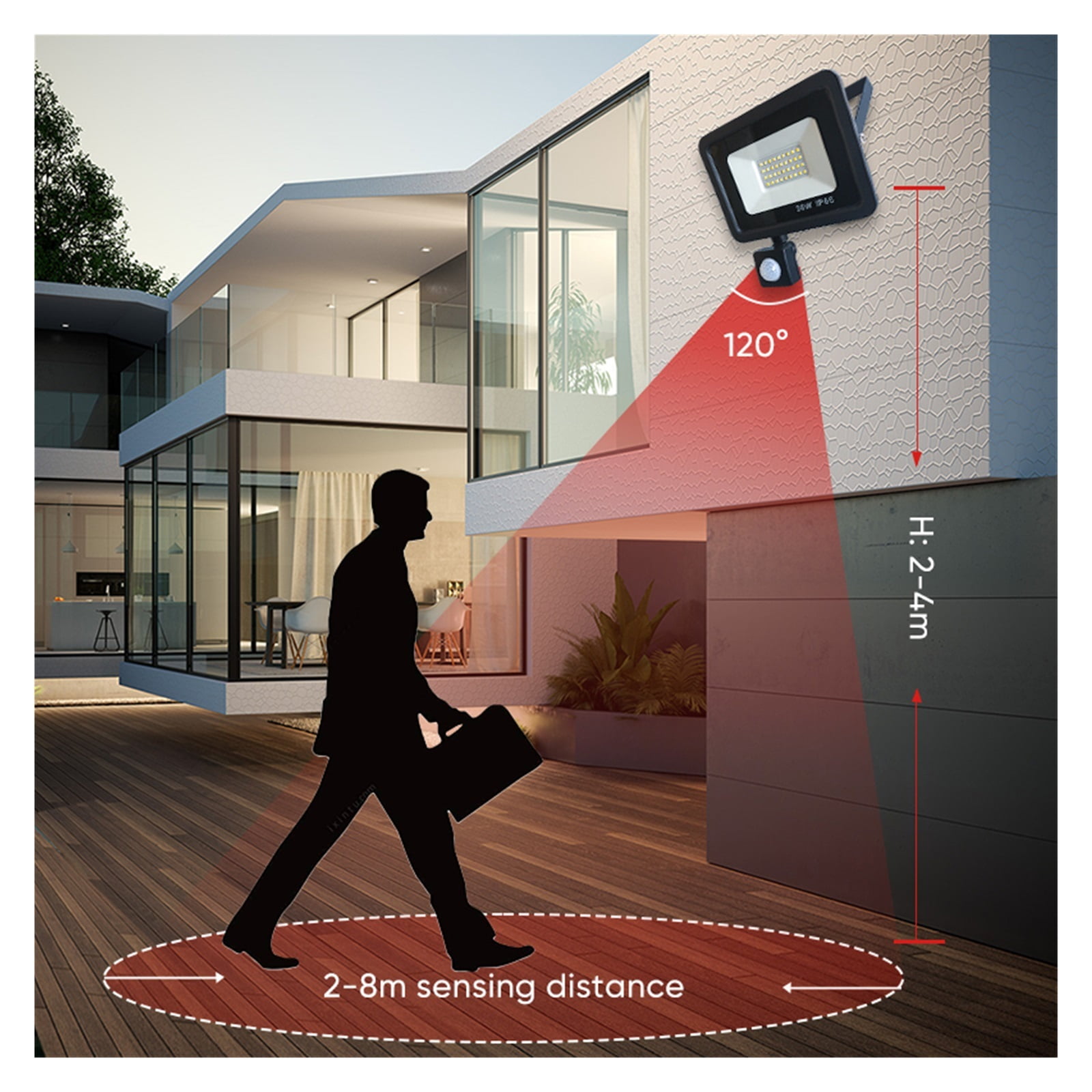 LED Floodlight RIP Motion Sensor IP66 Outdoor Waterproof 50W 100W Garden Landscape Spotlight Wall Light - Wide Angle Beam