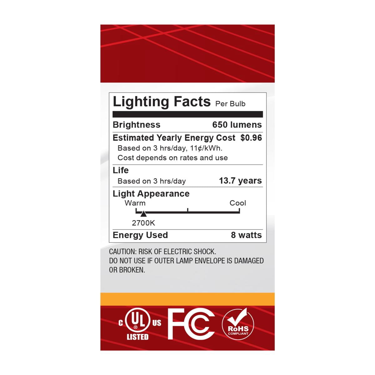 Satco S12537 LED Silver Crown A19 Light Bulbs 8W 120V 2700K E26 Medium Base Dimmable (6 Pack)