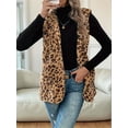 thumbnail image 3 of Women'S Buckleless Hooded Leopard Print Double-Sided Plush Vest Casual Fall Winter Vest with Pockets Dark Brown M, 3 of 7