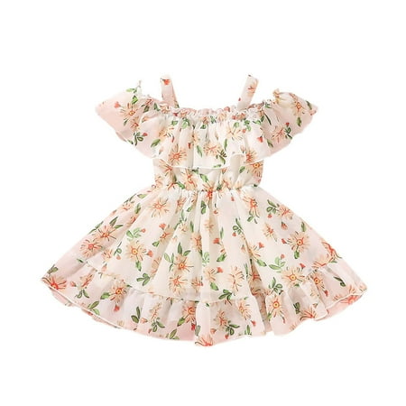 

Summer Savings Clearance 2023! loopsun Toddler Kids Baby Girls Summer Sling Chiffon Skirt Princess Dress Sling Dress Yellow 9-12 Months