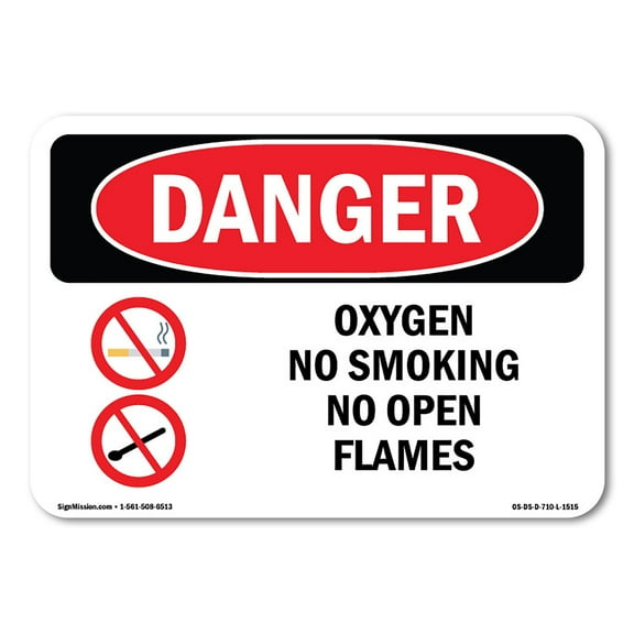 SignMission OS-DS-A-710-L-1515 7 x 10 in. OSHA Danger Sign - Oxygen No Smoking No Open Flames