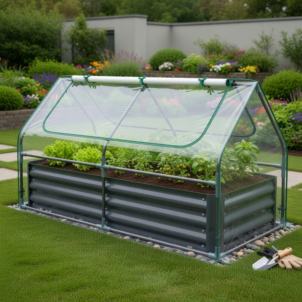 Topcobe 69 x 33 x 12 Inch Galvanized Raised Garden Bed with Cover, Vertical Planters for Outdoor Plants, Garden Beds Outdoor-Black