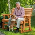 thumbnail image 2 of VINGLI Outdoor Glider Wood Patio Chair with Cup Holders, Outdoor Bench Glider Loveseat with Smooth Rocking Mechanism, Heavy Duty 800 LBS, 2 of 14