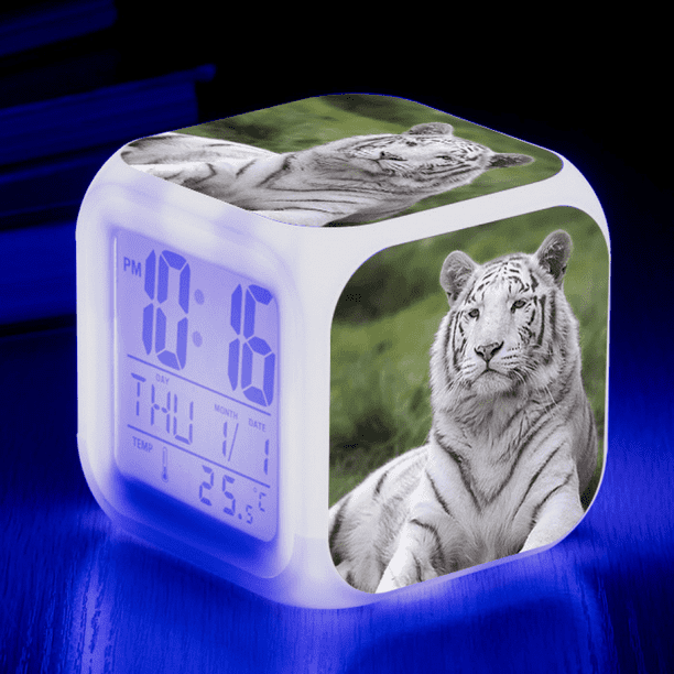 HANNTAOO Reloj despertador LED con diseño de tigre, creativo, para escritorio, mesa, reloj digital electrónico brillante y colorido para adultos, niñas, niños y niños, juguete para regalo de