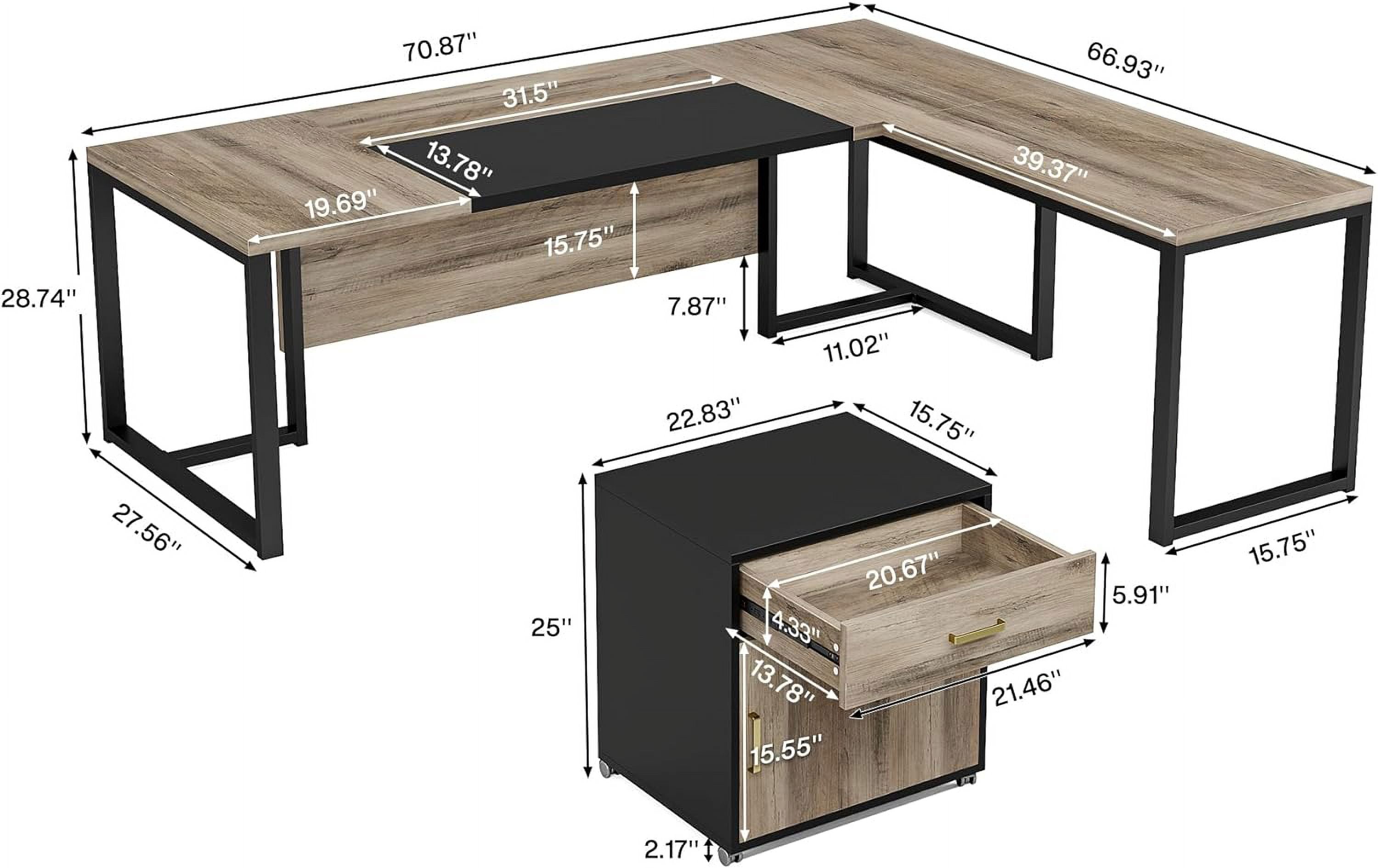 Tribesigns 70.8” L-Shaped Executive Desk With File Cabinet, Large ...