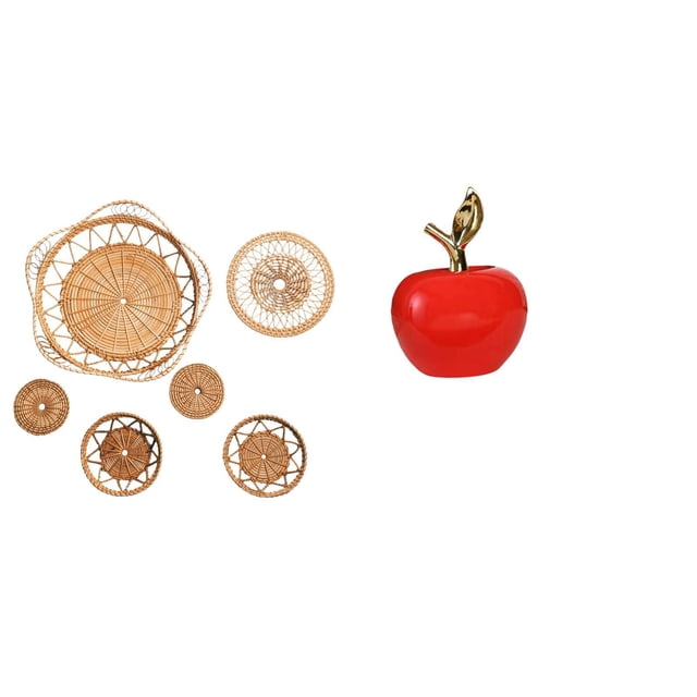 Arte De Pared Tejido De Ratán Y Figura De Cerámica, Decoración única Para Colgar En La Pared Y Adorno De Escultura De Fruta Para Salón De Té, Pasillo, Dormitorio, Porche, Cafetería, Sala