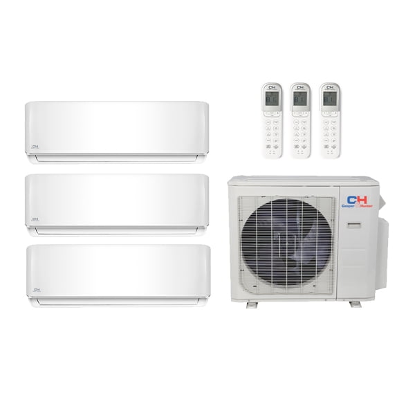 Cooper u0026 Hunter 45,000 Btu 22.5 Seer 3-Zone Ductless Mini Split Heat Pump  System - 9k-18k-18k - CH36MSPH230VO-CH-09MSPHWM-(2) CH-18MSPHWM -  Walmart.com