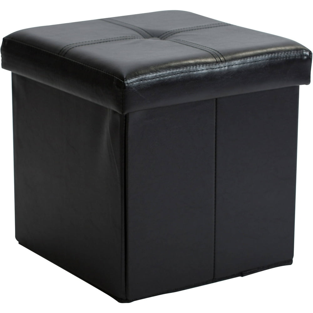 Simplify Faux Leather Folding Storage Ottoman Cube in Black Walmart