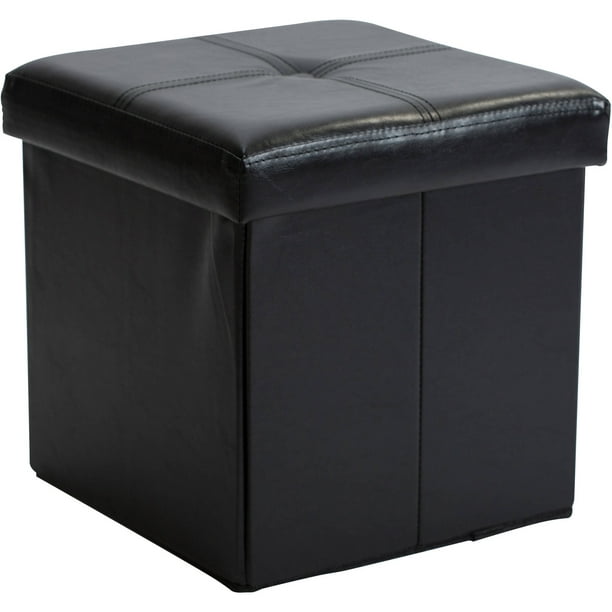 Simplify Faux Leather Folding Storage, Cube Leather Ottoman