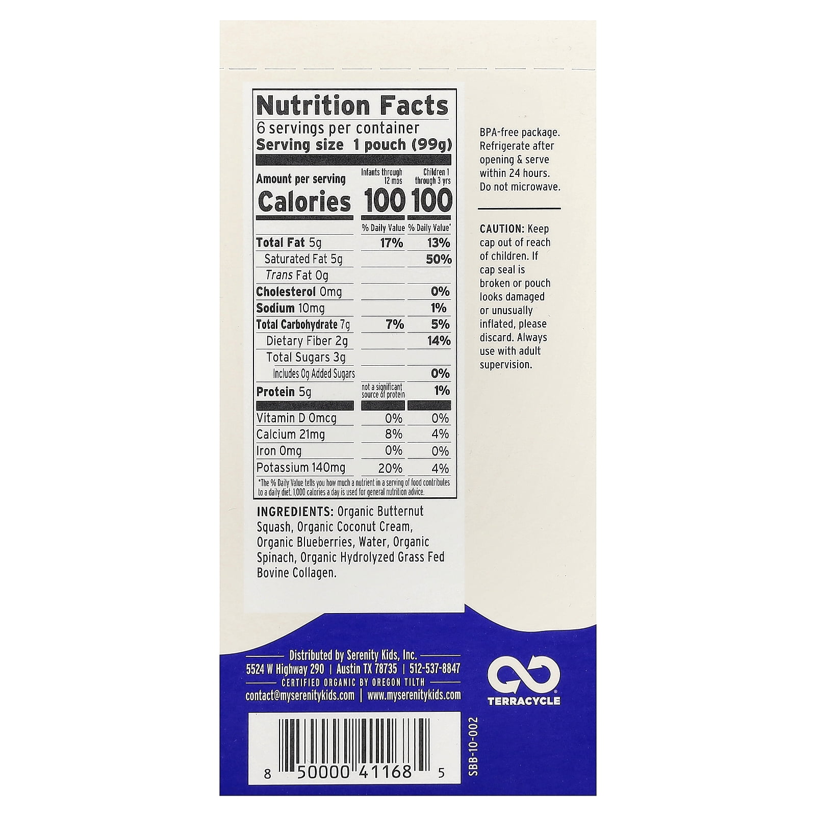 Serenity Kids Dairy-Free Smoothie + Collagen, All Ages 6+ Months, Berry Butternut, 6 Pouches, 3.5 oz (99 g) Each