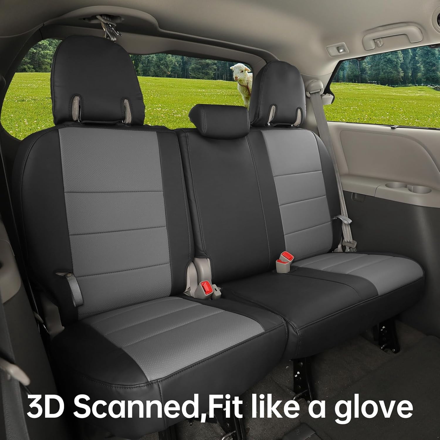 coverdream Sienna Car Seat Covers Custom Fit for 2011-2020 Toyota Sienna SE,LE,XLE,SE/XLE Premium,8-Seater - Leather Auto Seat Covers(Full Set,Black/Gray)