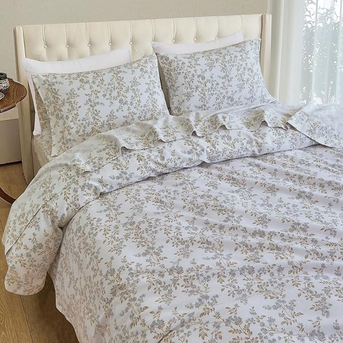 Elegant Comfort - 4 PIECE Holiday Christmas Flannel Cotton Sheet Set, Deep Pocket Fitted - Twin XL, Maya Flower