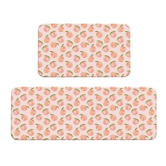 Peach With Leaves Patten Kitchen Rugs and Mats Sets,2 Pieces Non-Slip Washable Rugs, Kitchen Mat for Floor,Suit for Kitchen Decor and Accessories