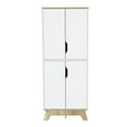 thumbnail image 2 of Dtwnek Kitchen Pantry with Double Door, 4 Legs, 4 Shelves, Light Brown + White, 2 of 9