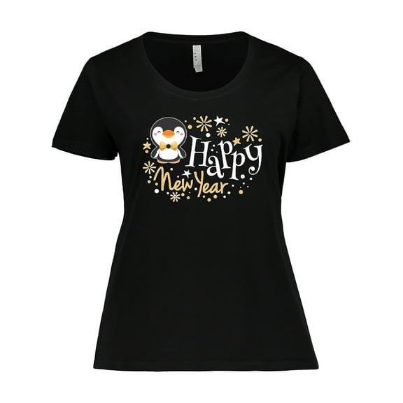 Inktastic Happy New Year with Cute Penguin Women's Plus Size T-Shirt