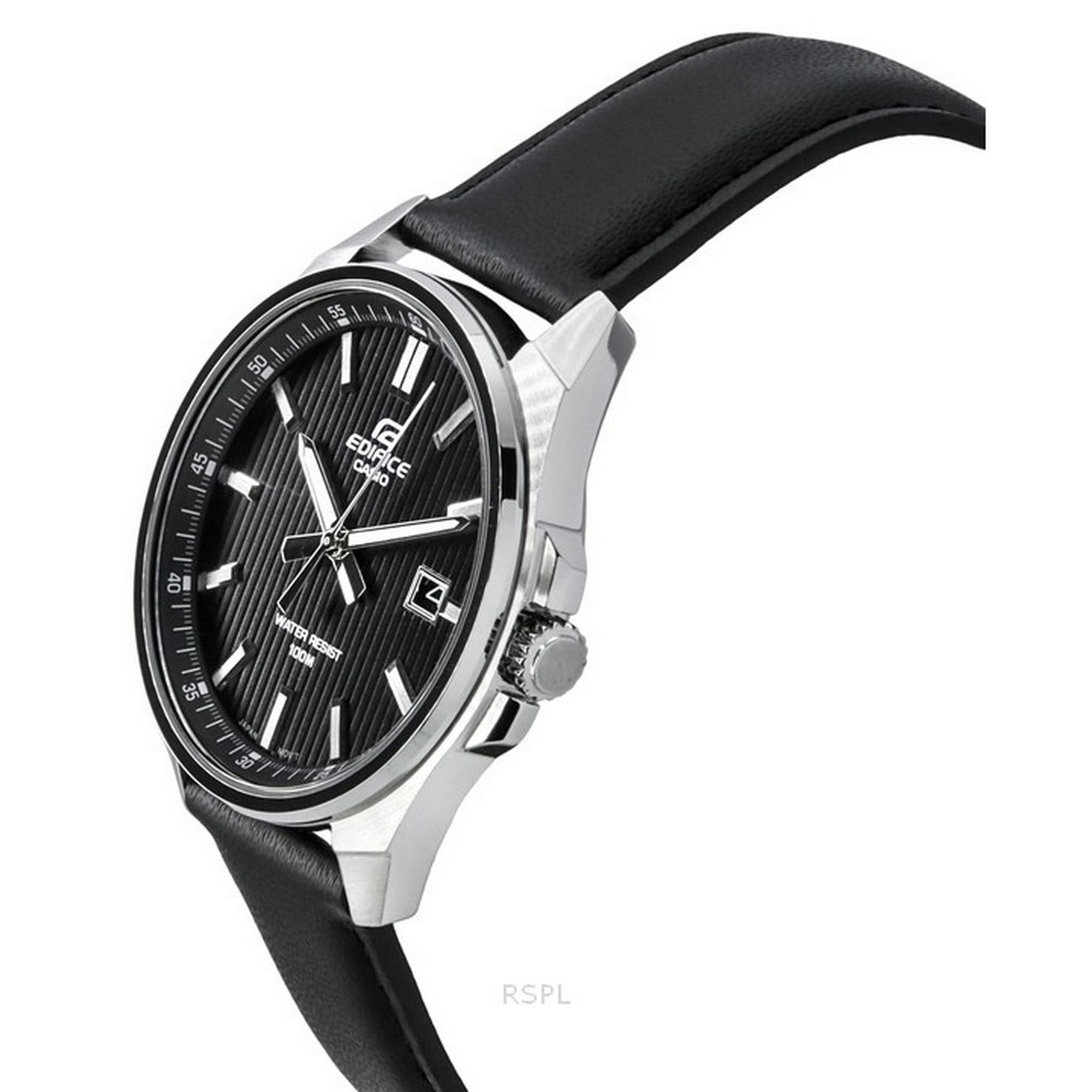 Casio edifice black leather strap best sale