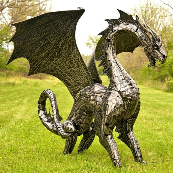 Zaer Large Metal Dragon Statue, "Angry Ira",