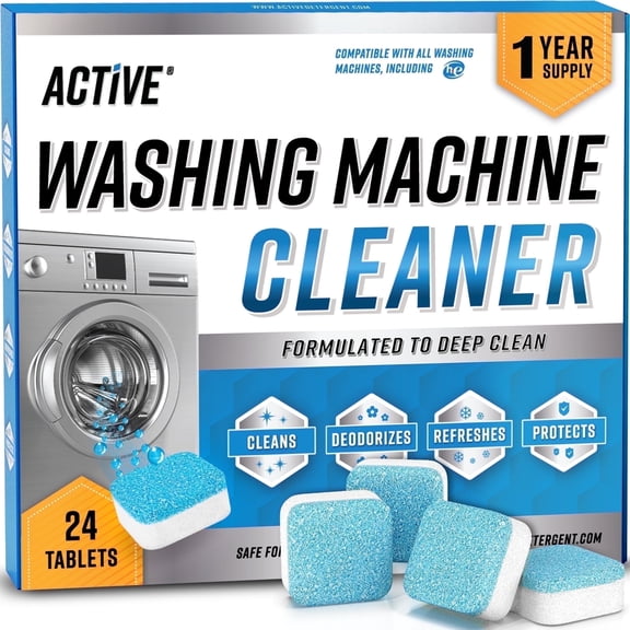 Active Washing Machine Cleaner and Descaler Tablets for HE Front and Top Loaders, 24 Count
