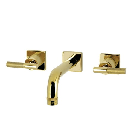 Kingston Brass KS6122KNL Convergent Double-Handle Wall Mount Bathroom Faucet with Knurled Handle, Polished Brass