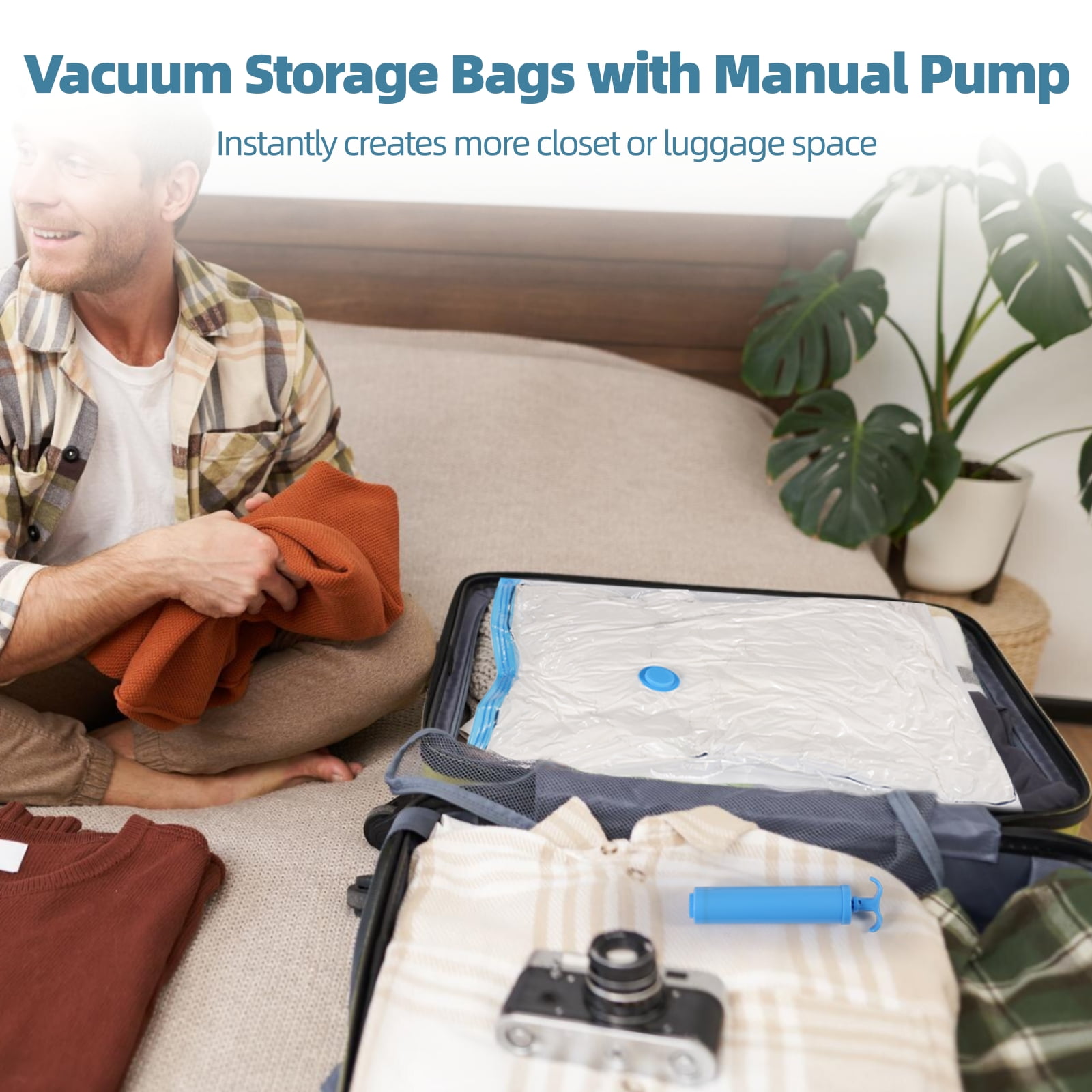 16PCS Vacuum Storage Bags, 4 Sizes Vacuum Packing Bags with Manual Pump, Space Saver Bags for Clothes Bedding, Airtight Seal Compression Organizer for Travel & Moving Use