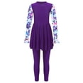 thumbnail image 3 of RUNQHUI Kids Girls UPF 50+ Rash Guard Swimsuits 2 Pieces Long Sleeves Dress with Pants Set Purple 16, 3 of 7