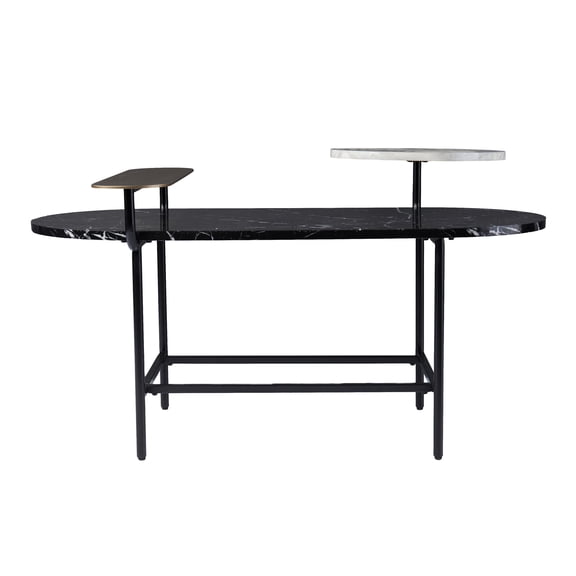 Southern Enterprises 39.25" Black, White, and Gold Faux Marble Cocktail Table with Storage