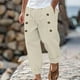 thumbnail image 1 of Pantalones largos para hombre, informales, de playa, de lino, de color liso, holgados, con cordón ajustable y bolsillos con botones, de poliéster., 1 of 9