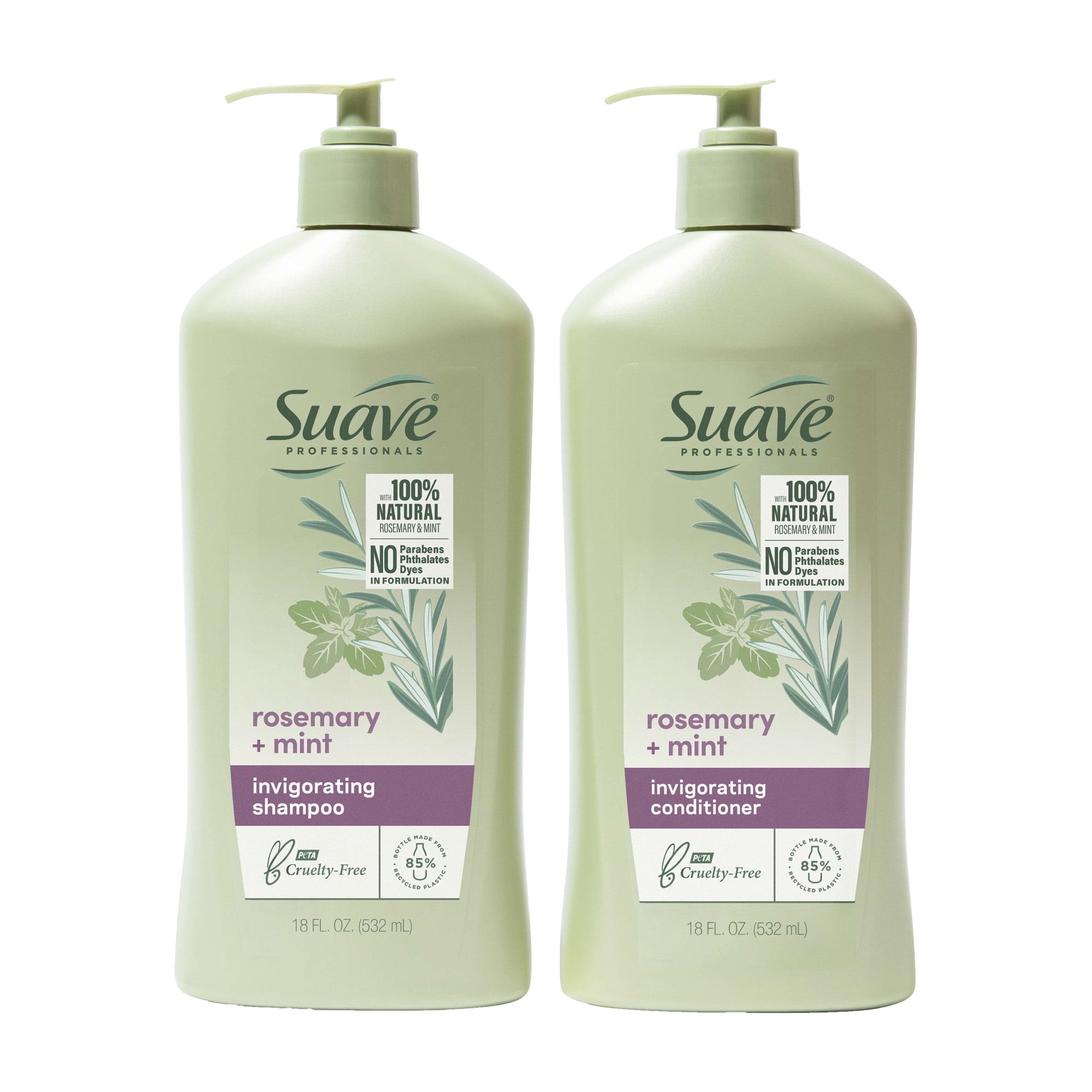 Sauve Professionals Rosemary and Mint Invigorating Shampoo and Conditioner Paraben free and Dye free for Dry and Damaged Hair 18 oz, 2 Count