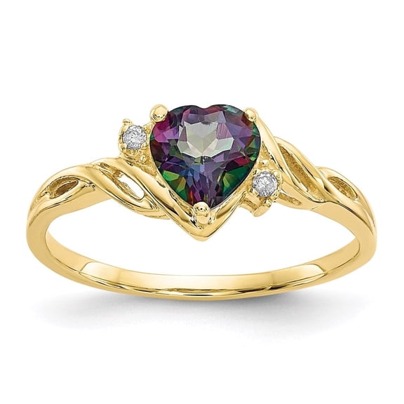 Auriga Fine Jewelry 10K Yellow Gold Heart Mystic Fire Topaz and .01ct Diamond Ring Size 6for Women