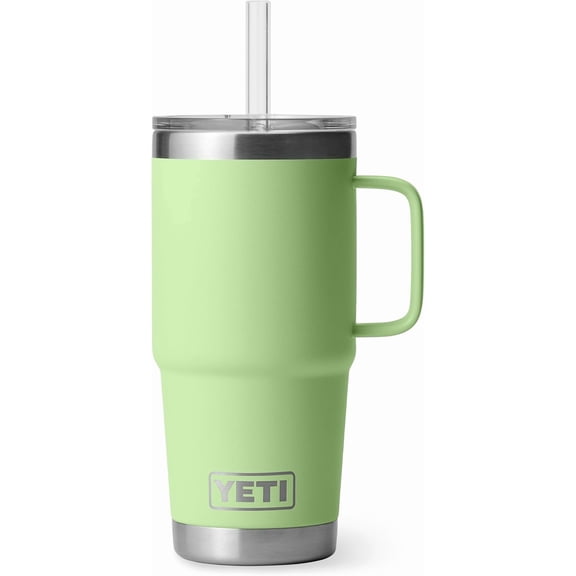 Rambler 25 oz Tumbler with Handle and Straw Lid, Travel Mug Water Tumbler, Vacuum Insulated Cup with Handle, Stainless Steel, Key Lime