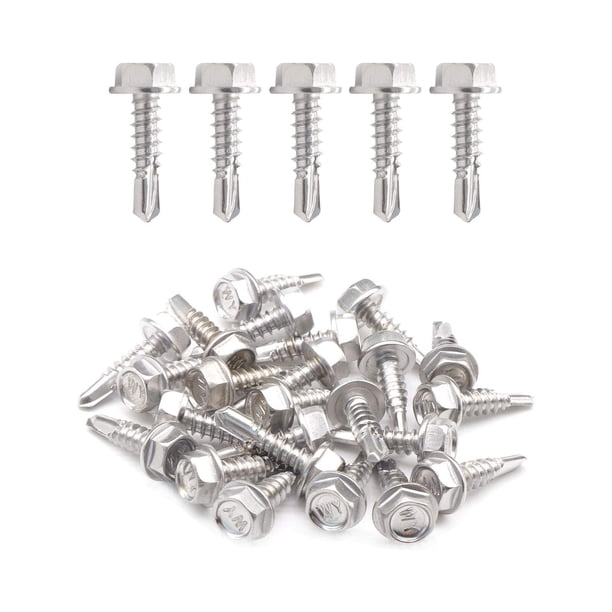 IMScrews 100 Uds. Tornillos autoperforantes con cabeza de arandela hexagonal de acero inoxidable #8 x 3/4 ", tornillos Tek de chapa de rosca completa de acero inoxidable 410