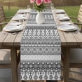 thumbnail image 4 of Grey White Boho Table Runner - 70 Inch Long Vintage Ethnic Tribe Abstract Art Cotton and Linen Blended Dress Scarves Farmhouse Table Runner for Kitchen Dining, Coffee Table, 13" x 70", 4 of 8