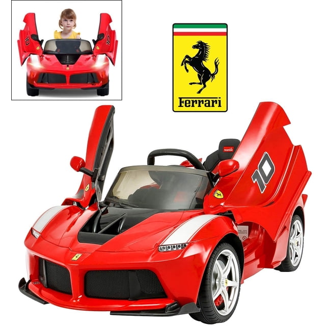 VOLTZ TOYS Voiture Enfant 12V, Ferrari LaFerrari avec Télécommande Parentale, Portes Papillon, Éclairage LED, Siège en Cuir et MP3 (Rouge)