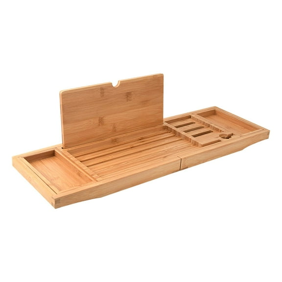 Expandable Wooden Bathtub Caddy Tray Tablet Holder Non Slip Glass Tray Over Tub 23.62''-34.25'' Tablet Holder Bath Book