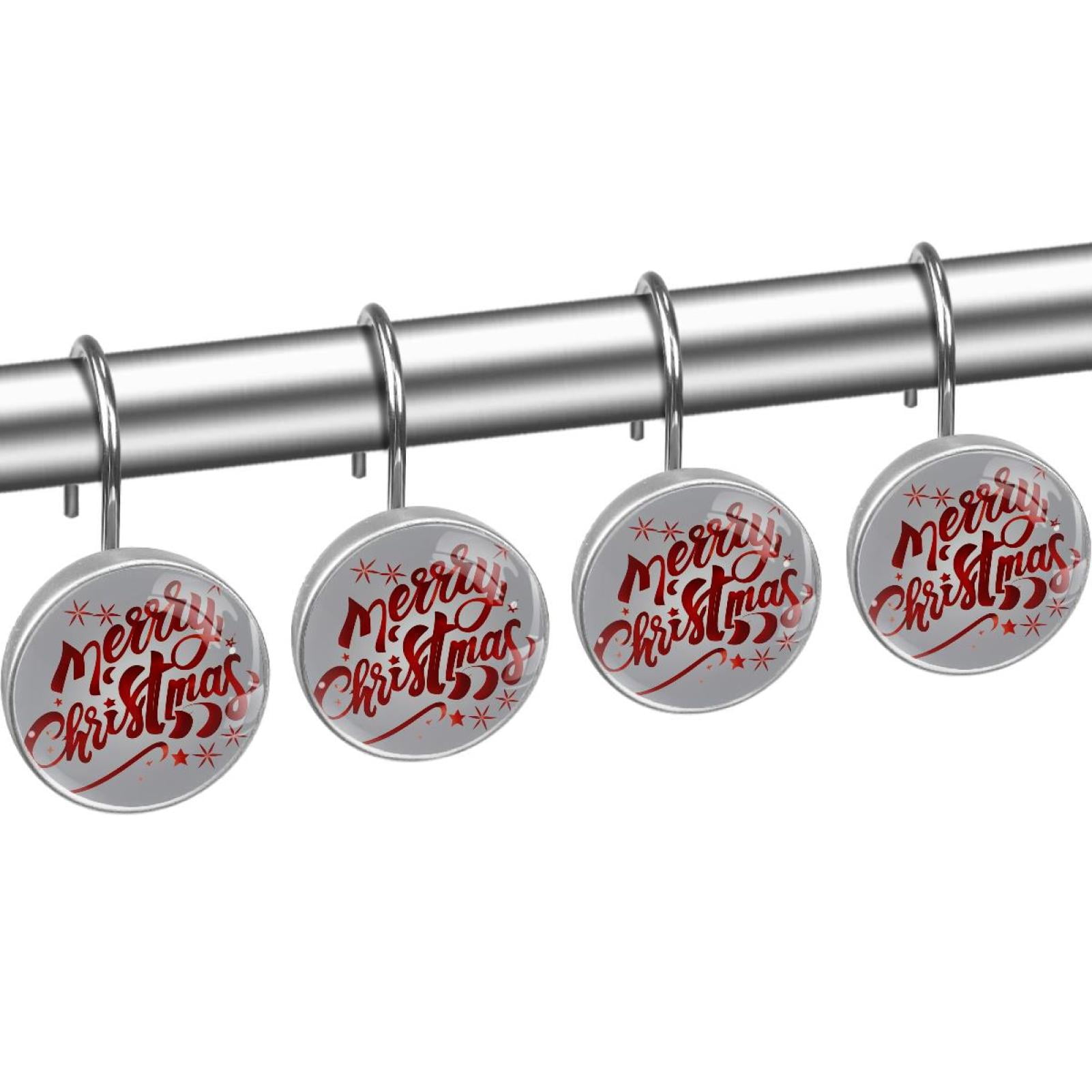 HemaKayy 12 Pcs Decorative Shower Curtain Hooks - Stainless Steel Rings for Bathroom Décor - Easy Glide & Secure Hold - Perfect Decoration for Bathroom Shower Rods - Merry Christmas