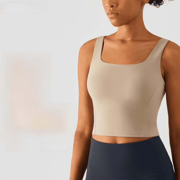 Ropa interior deportiva corta sin mangas de una pieza con copa fija para yoga, chaleco de yoga con hombros anchos para mujer