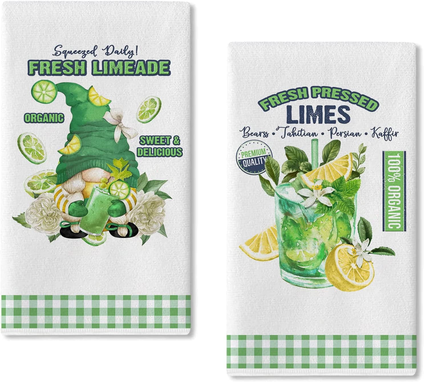 SPXUBZ Kitchen Towels, Summer Refreshing Green Lemon Gnome Cold Drink Towels for Home Kitchen