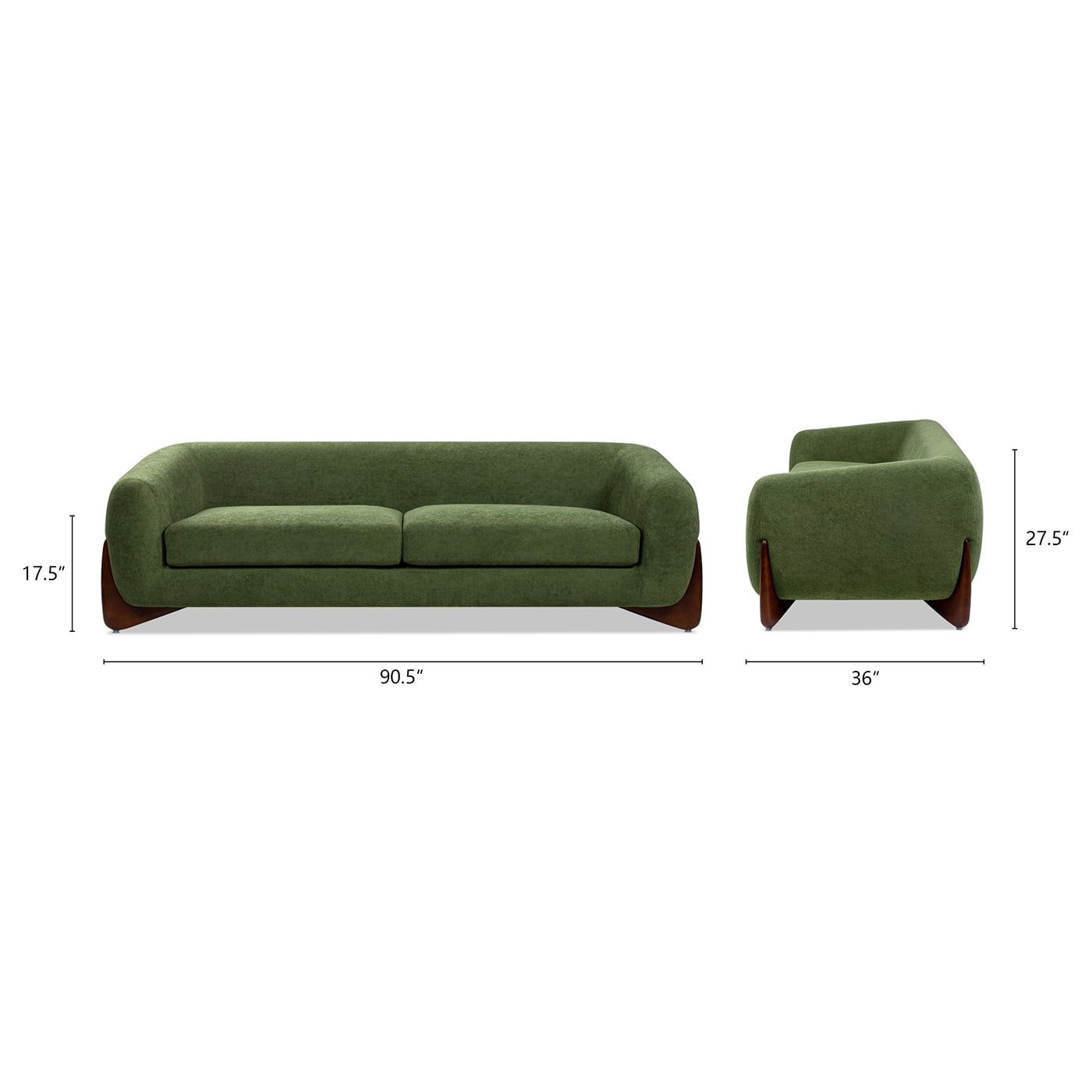Jennifer Taylor Home Alpine 90.5" Modern Scandinavian Boucle Minimalist Round Arm Sherpa Sofa, Moss Green Fleeced Teddy