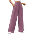 thumbnail image 2 of Pantalones de Pijama Holgados de Punto Suave con Bolsillos y Pernera Acanalada para Mujer con Cordón Ajustable. Rojo Púrpura L, 2 of 9